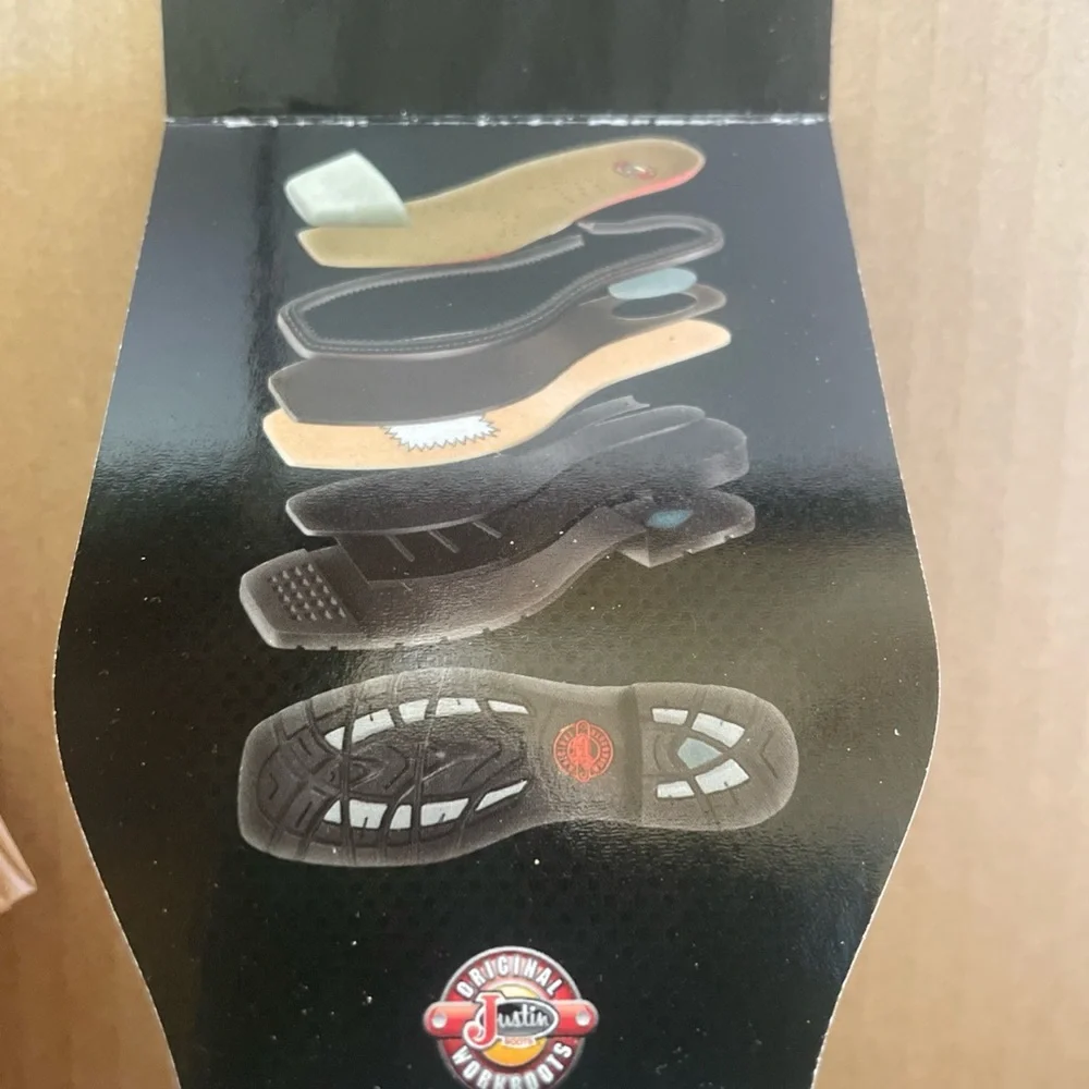 Justin Boots Brown Leather Western Work Boots with Red & Yellow Embroidery - Picture 6 of 9